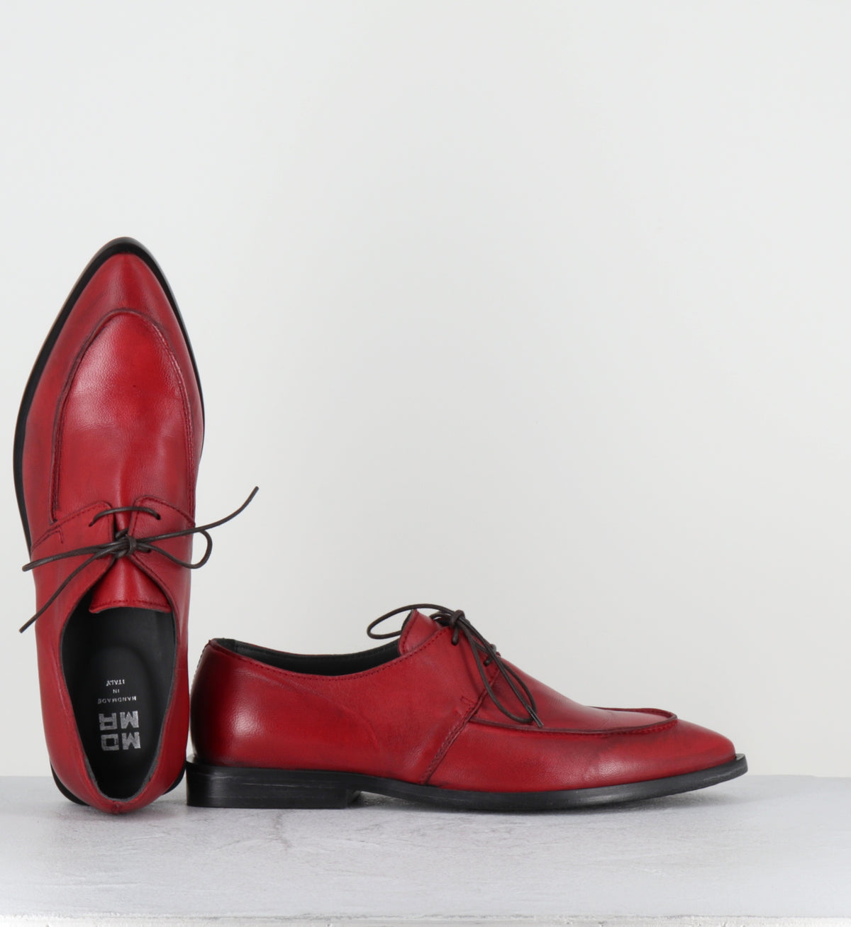 Derby à lacets en cuir rouge bout pointu - 85604A COLORADO ROSSO