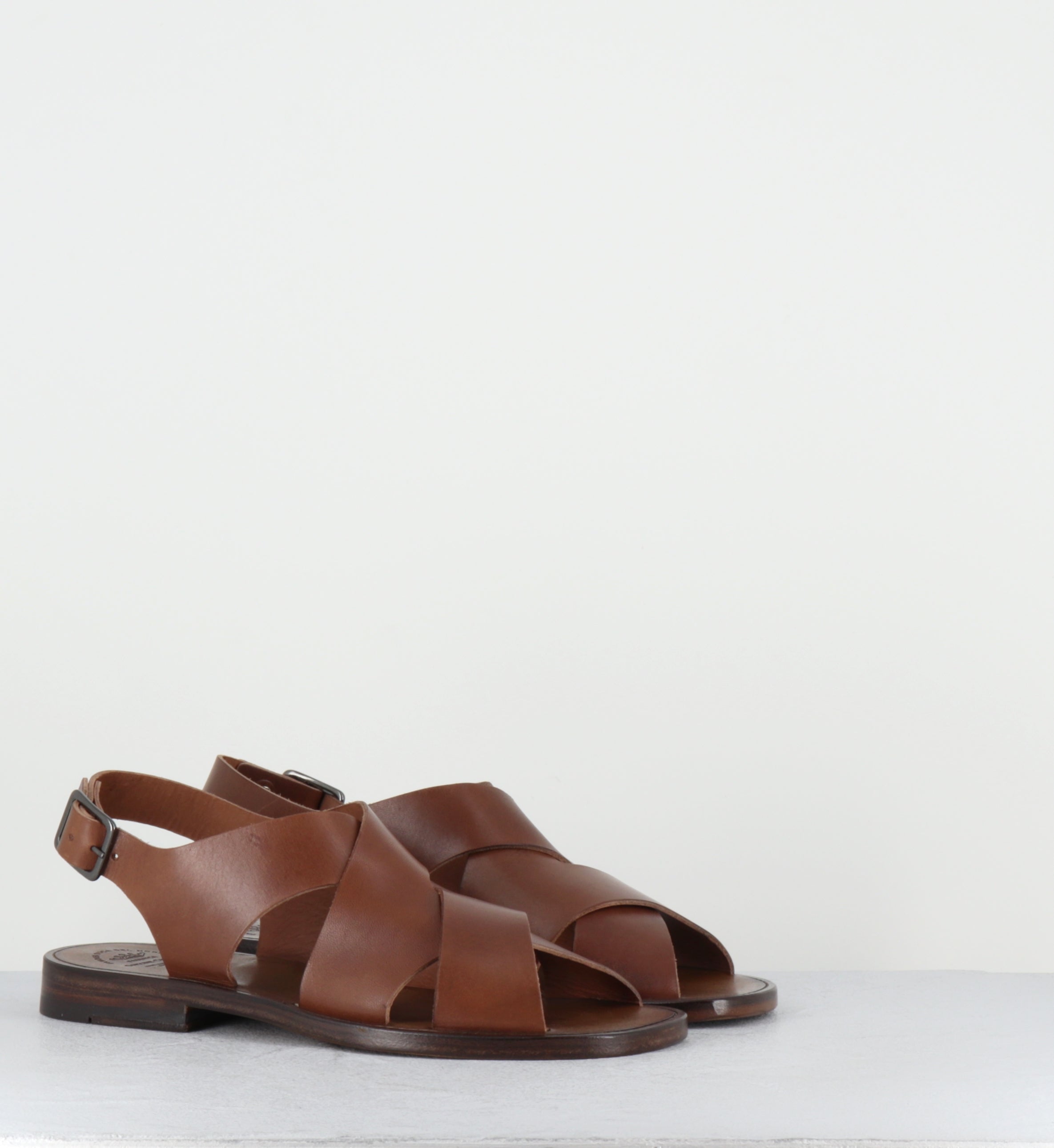Sandales plates en cuir camel - GANEMA 103 TOSCANELLO