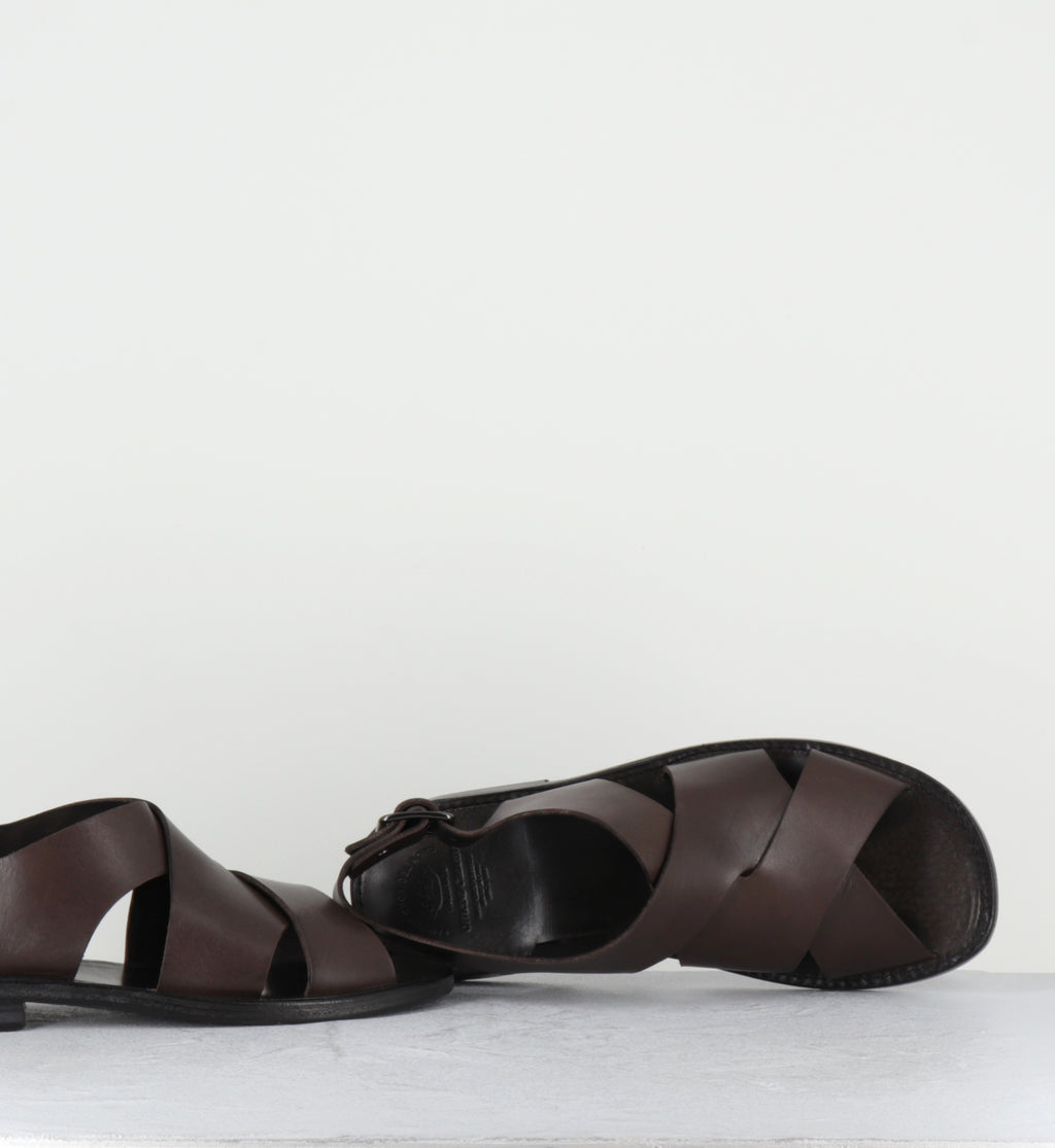 Sandales plates en cuir marron - GANEMA 103 MORO