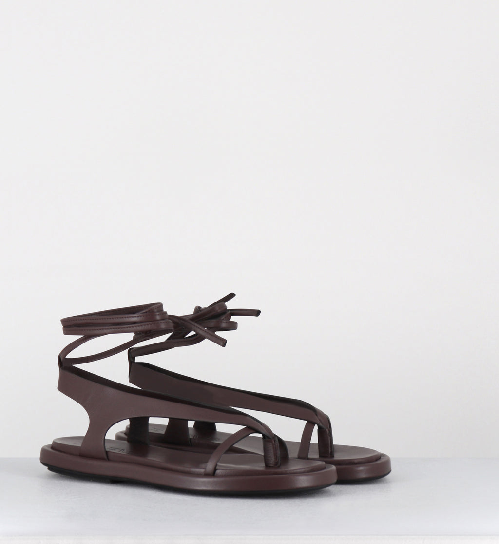 Sandales plates en cuir bordeaux - ARE10 MONTECARLO CAFFE