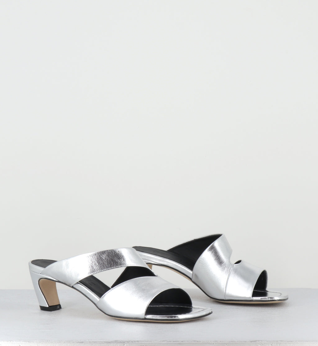 Mules en cuir argent bout carré - DDE26 NALA ARGENTO