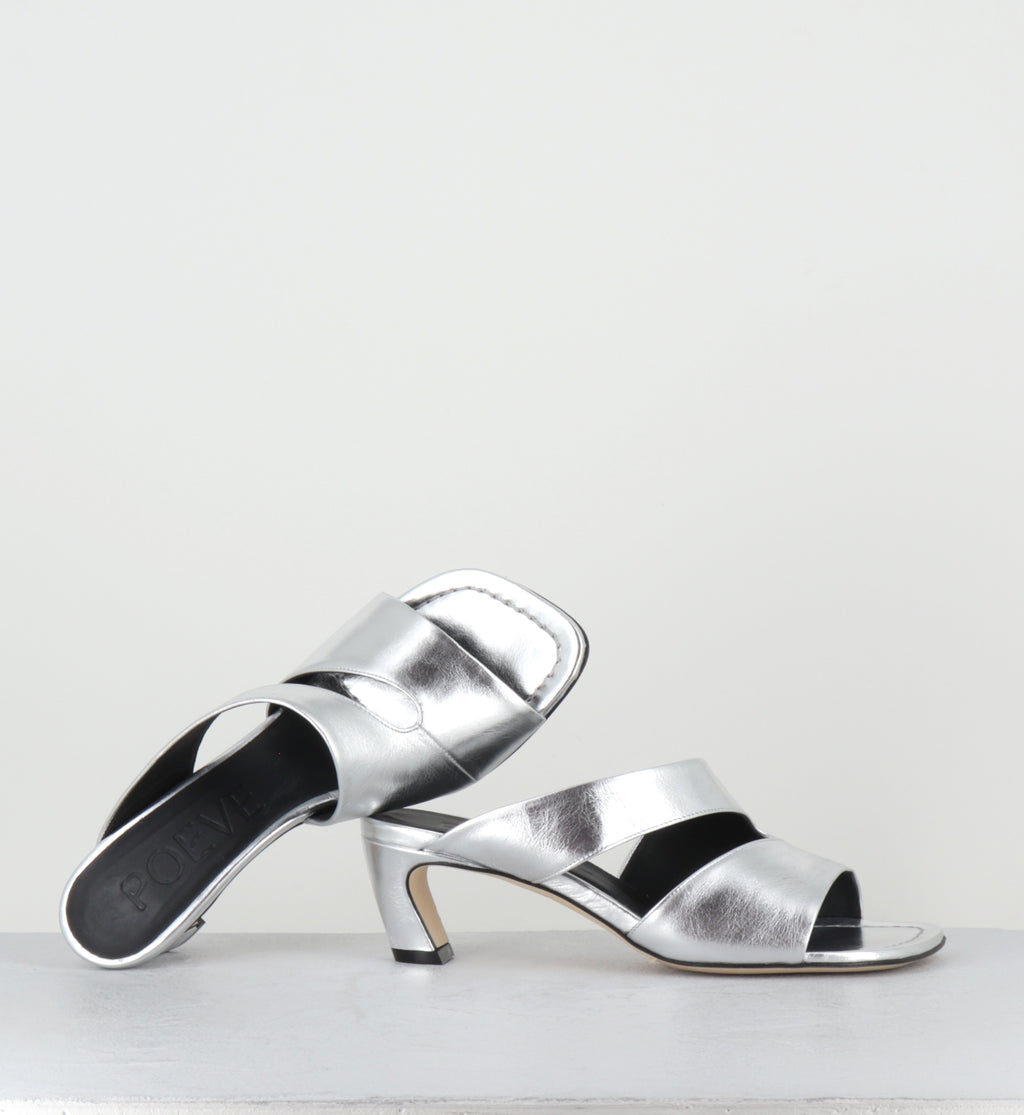 Mules en cuir argent bout carré - DDE26 NALA ARGENTO