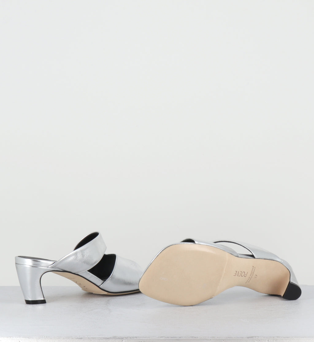 Mules en cuir argent bout carré - DDE26 NALA ARGENTO