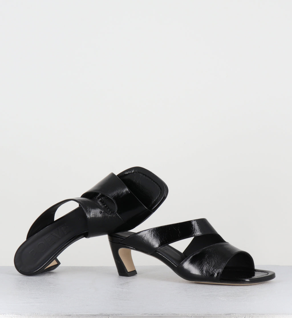 Mules en cuir vernis noir bout carré - DDE26 VENICE NERO