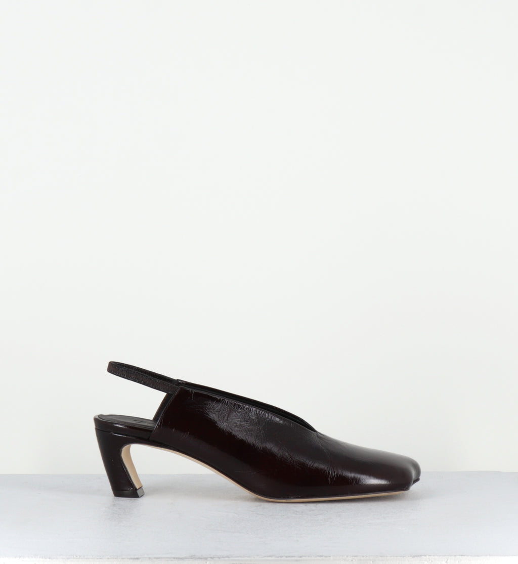 Slingback en cuir marron bout anatomique petit talon - TEL44 PE26 VENICE MOGANO