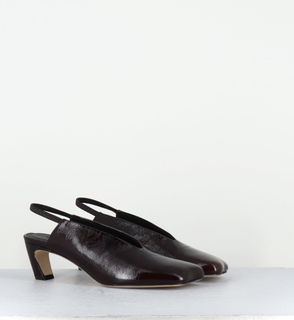 Slingback en cuir marron bout anatomique petit talon - TEL44 PE26 VENICE MOGANO