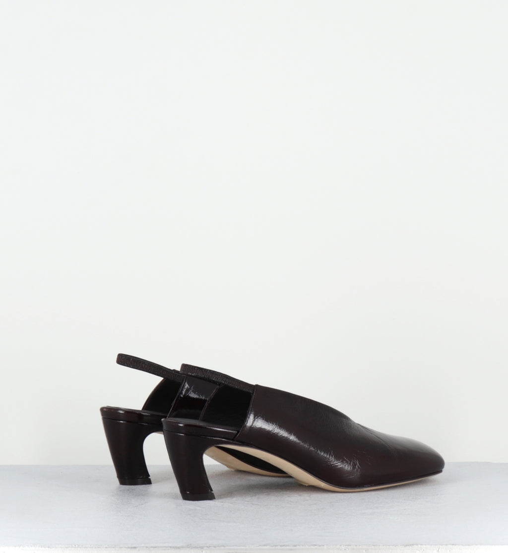 Slingback en cuir marron bout anatomique petit talon - TEL44 PE26 VENICE MOGANO