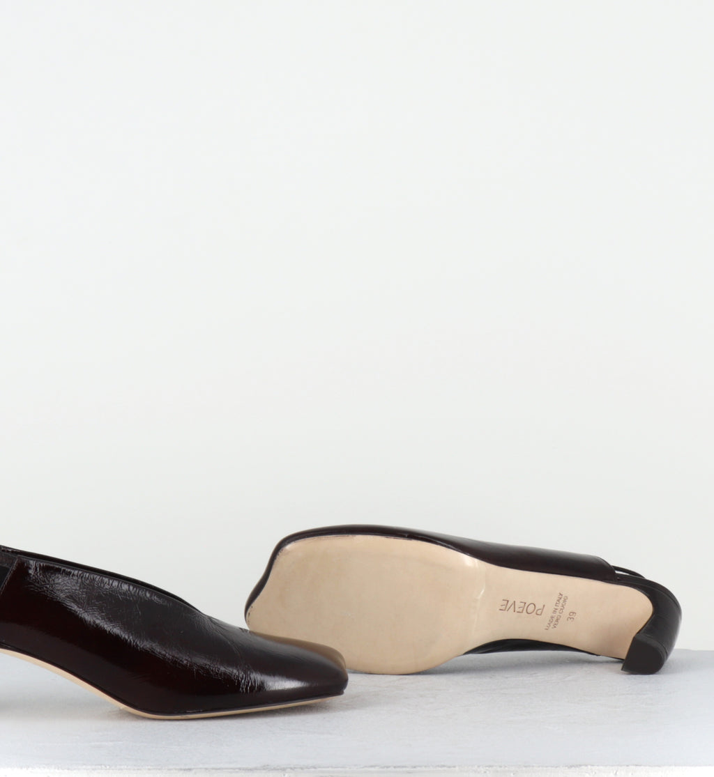 Slingback en cuir marron bout anatomique petit talon - TEL44 PE26 VENICE MOGANO