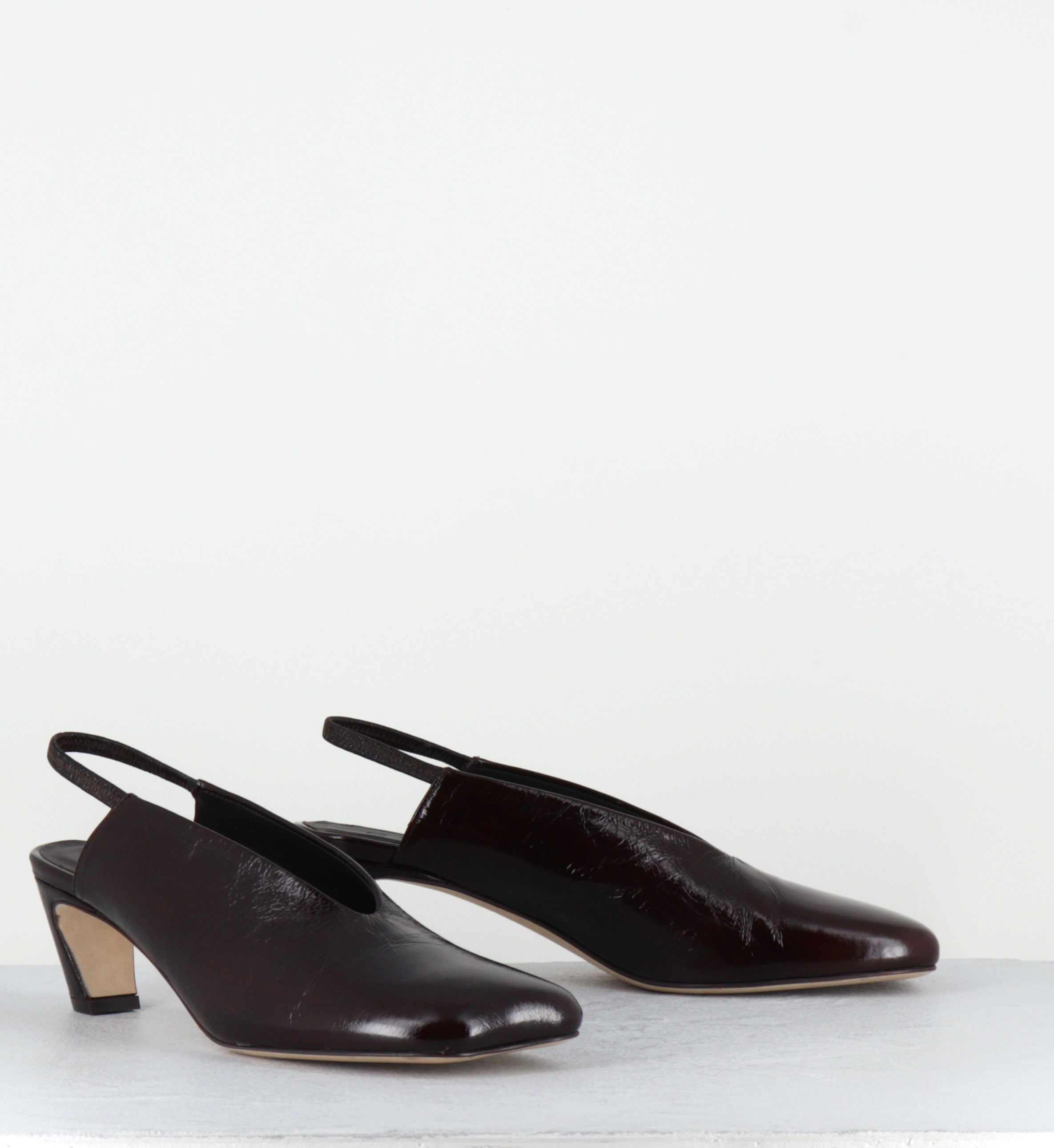 Slingback en cuir marron bout anatomique petit talon - TEL44 PE26 VENICE MOGANO