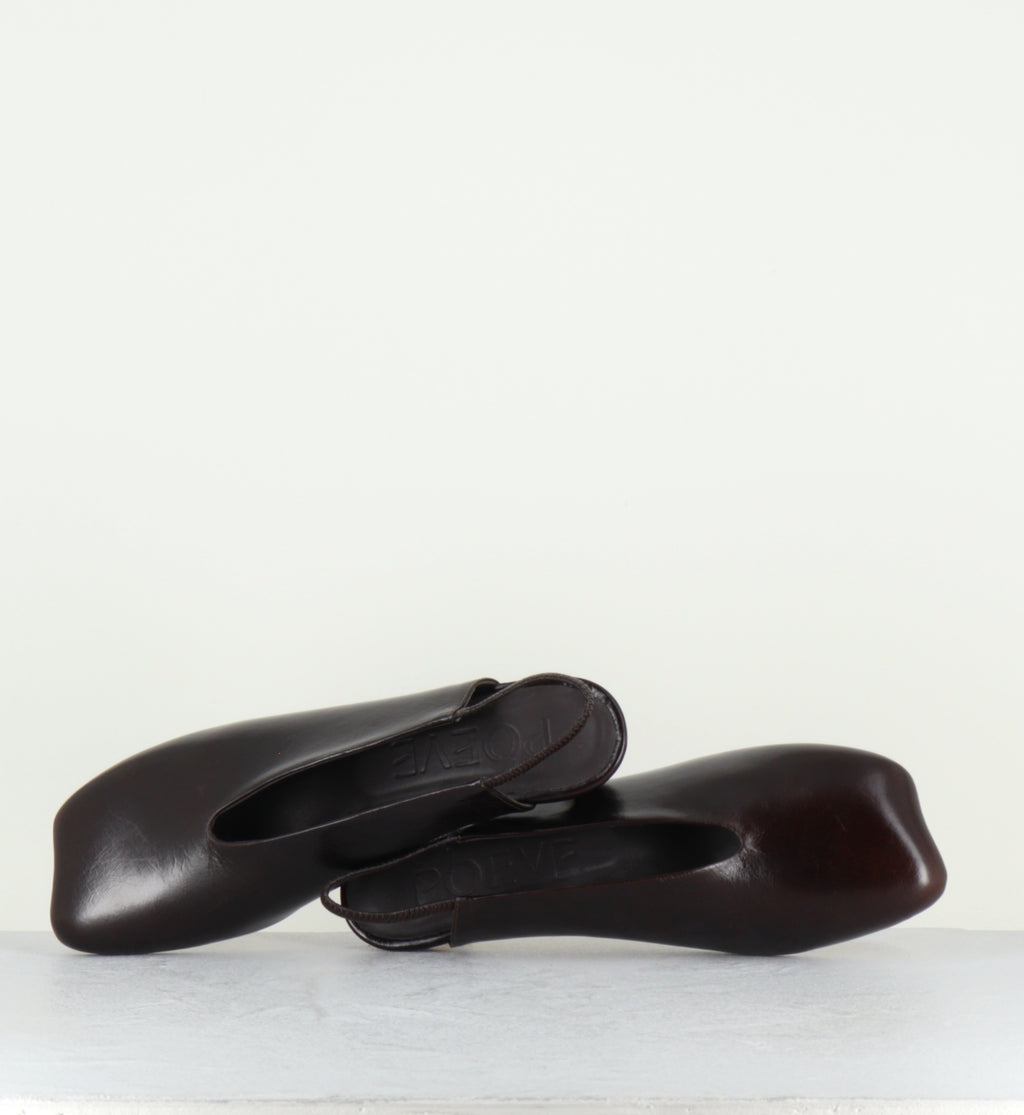 Slingback en cuir marron bout anatomique petit talon - TEL44 NAPPA MOGANO