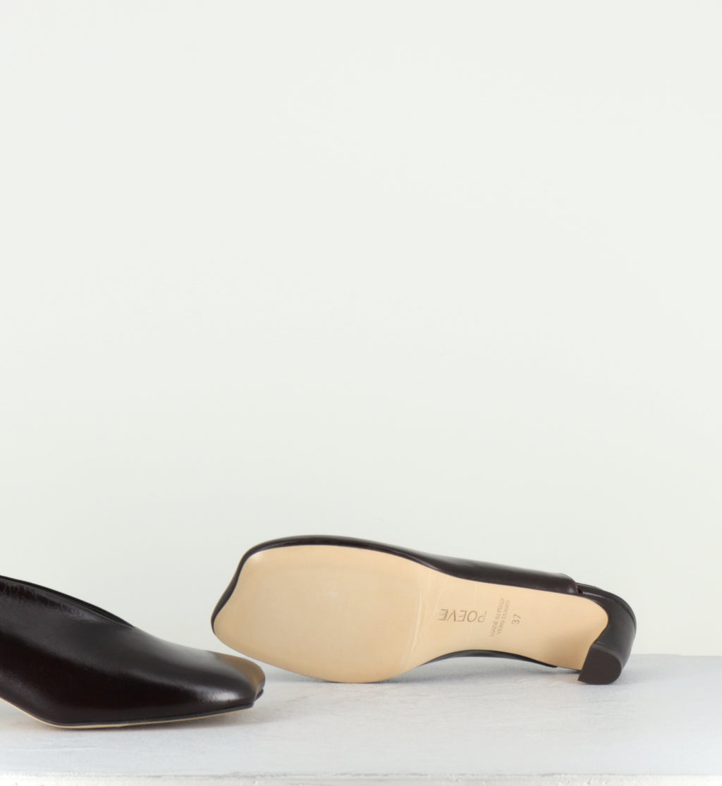 Slingback en cuir marron bout anatomique petit talon - TEL44 NAPPA MOGANO