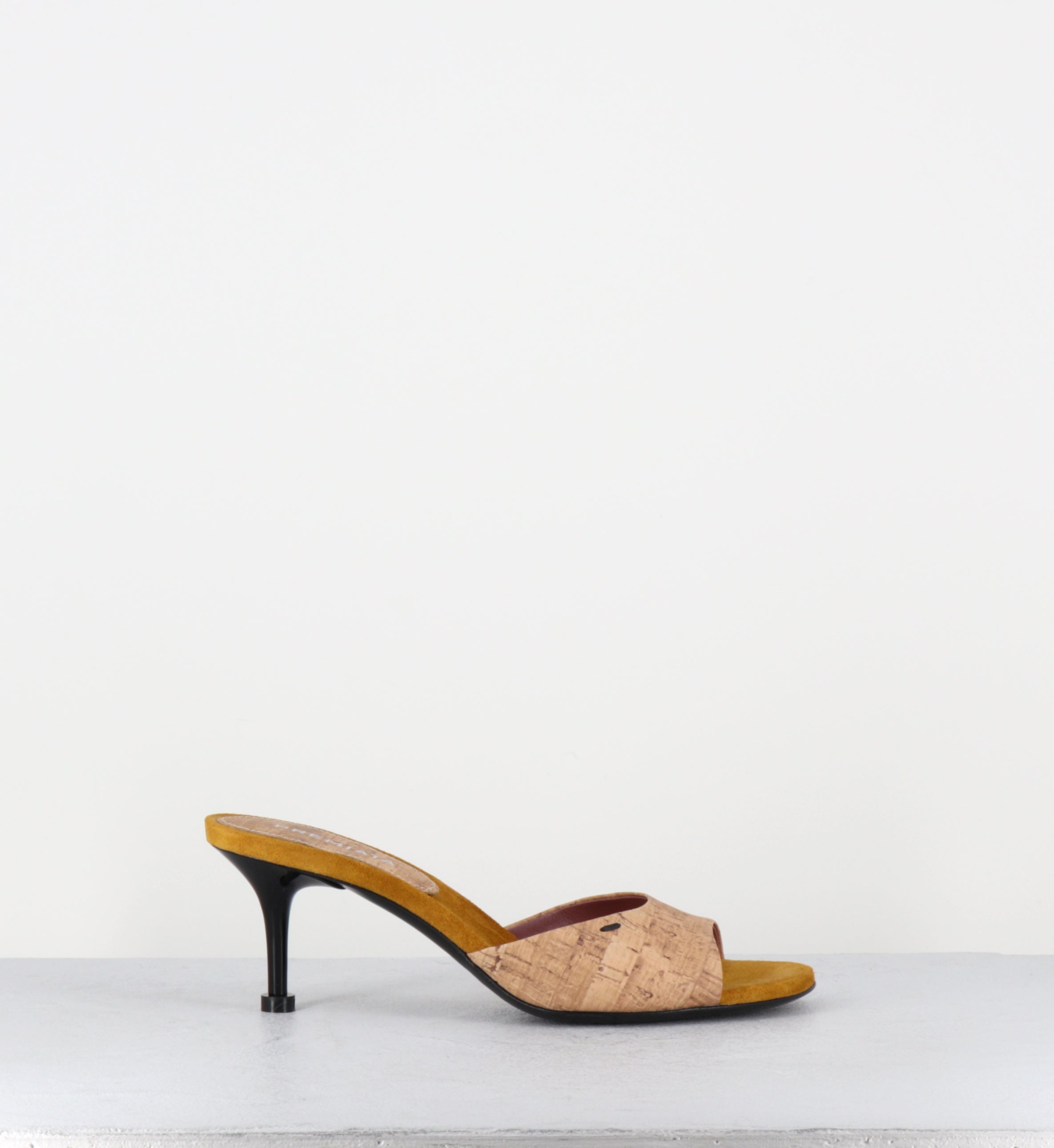 Mules à talon en liège & daim jaune moutarde - M7324 CORK RUSTIC