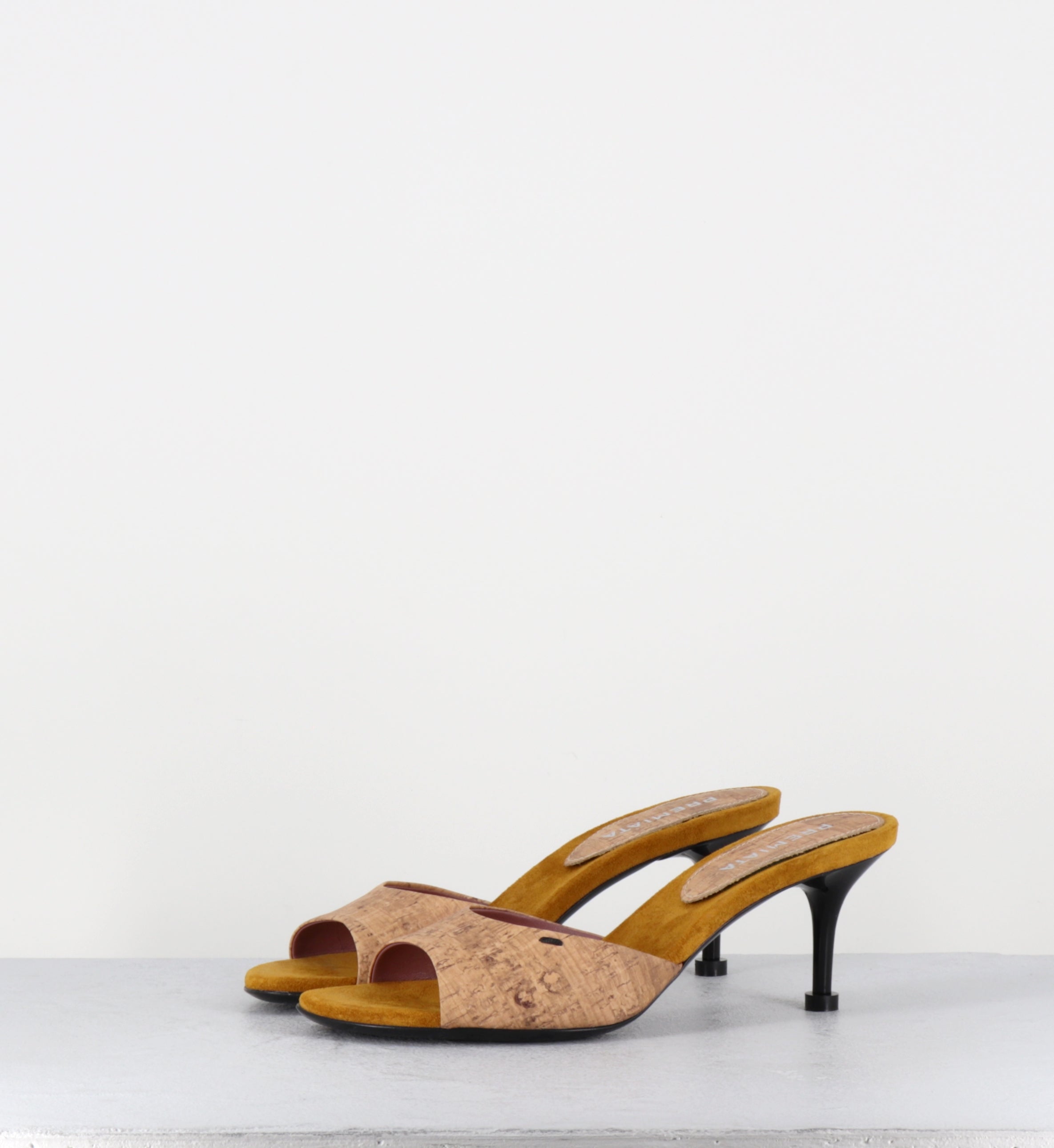 Mules à talon en liège & daim jaune moutarde - M7324 CORK RUSTIC