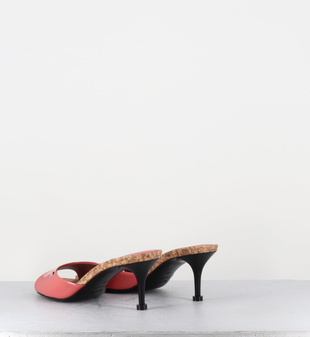 Mules à talon en cuir vernis rose et liège - M7324 PIUMA LAMPONE