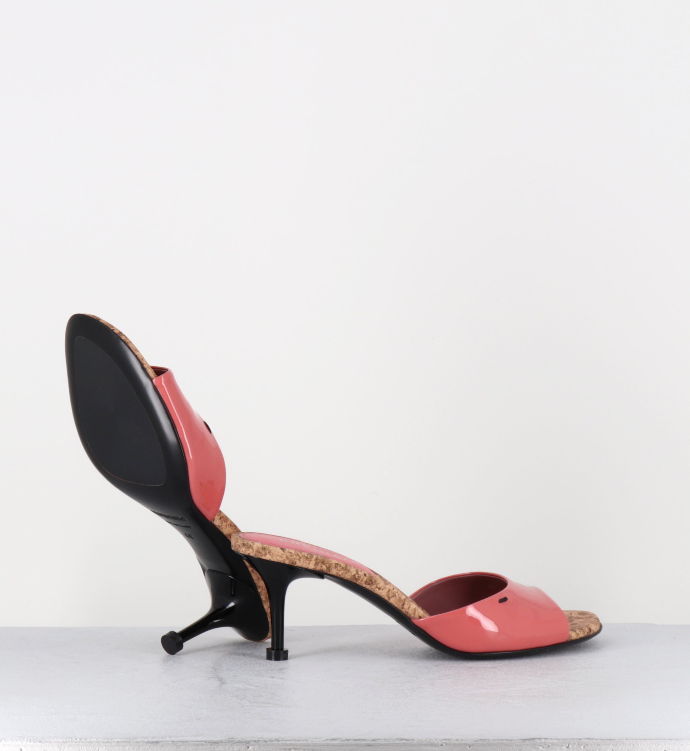 Mules à talon en cuir vernis rose et liège - M7324 PIUMA LAMPONE