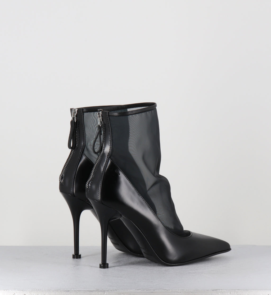 Boots pointues talon haut cuir noir mesh - M7368 BEVERLY NERO