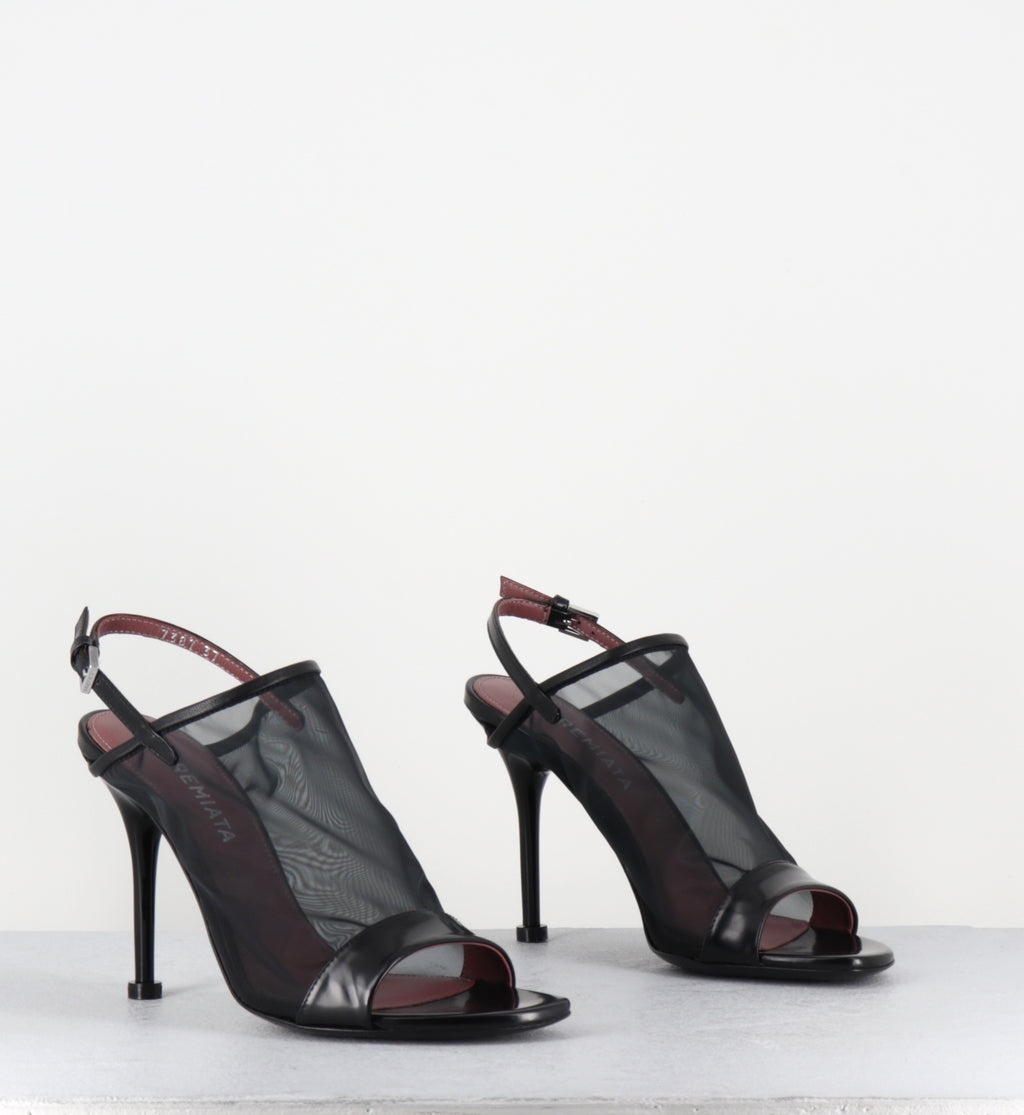 Sandales talon haut mesh et cuir noir - M7387 RETINO NERO
