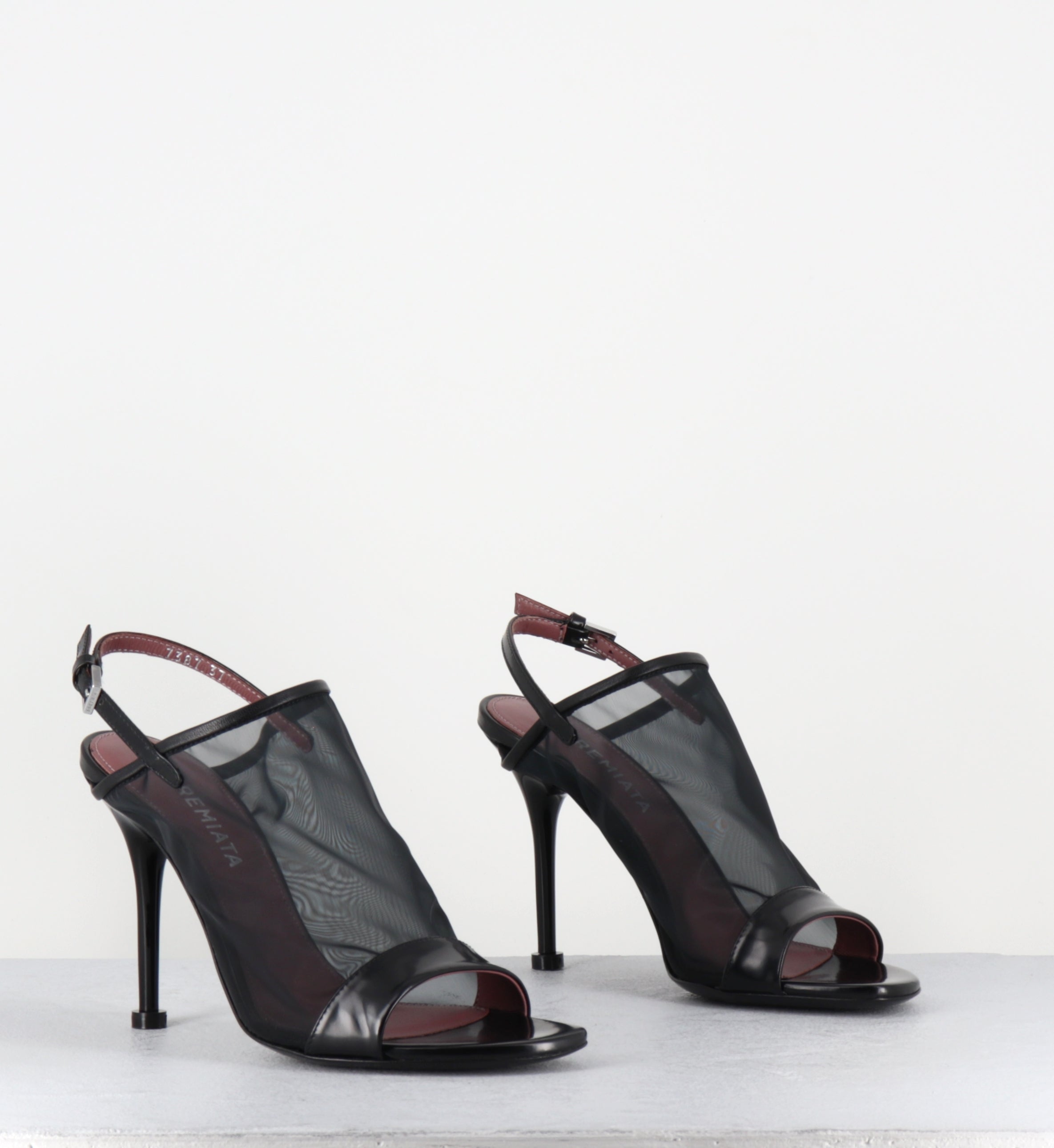 Sandales talon haut mesh et cuir noir - M7387 RETINO NERO