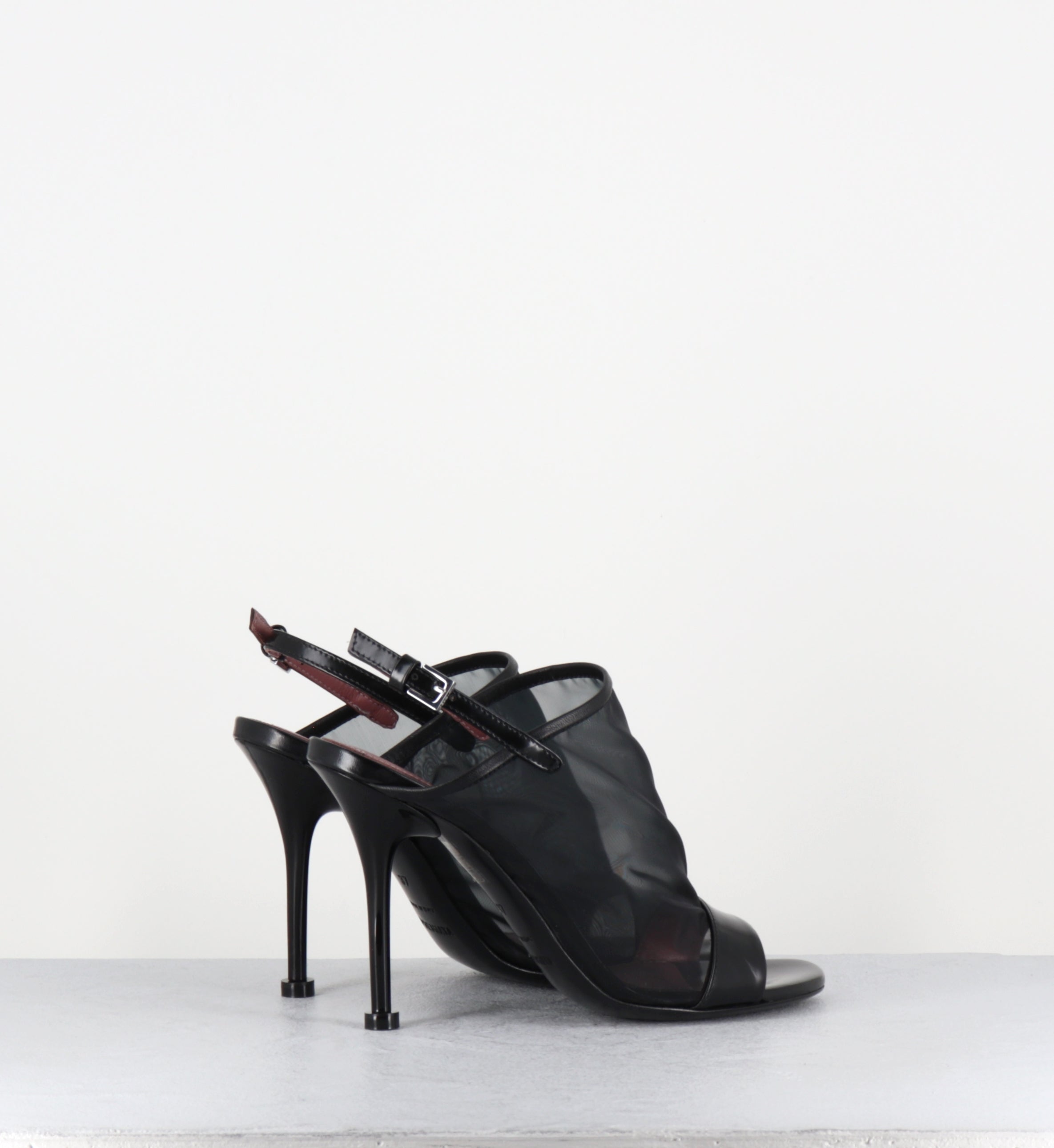 Sandales talon haut mesh et cuir noir - M7387 RETINO NERO