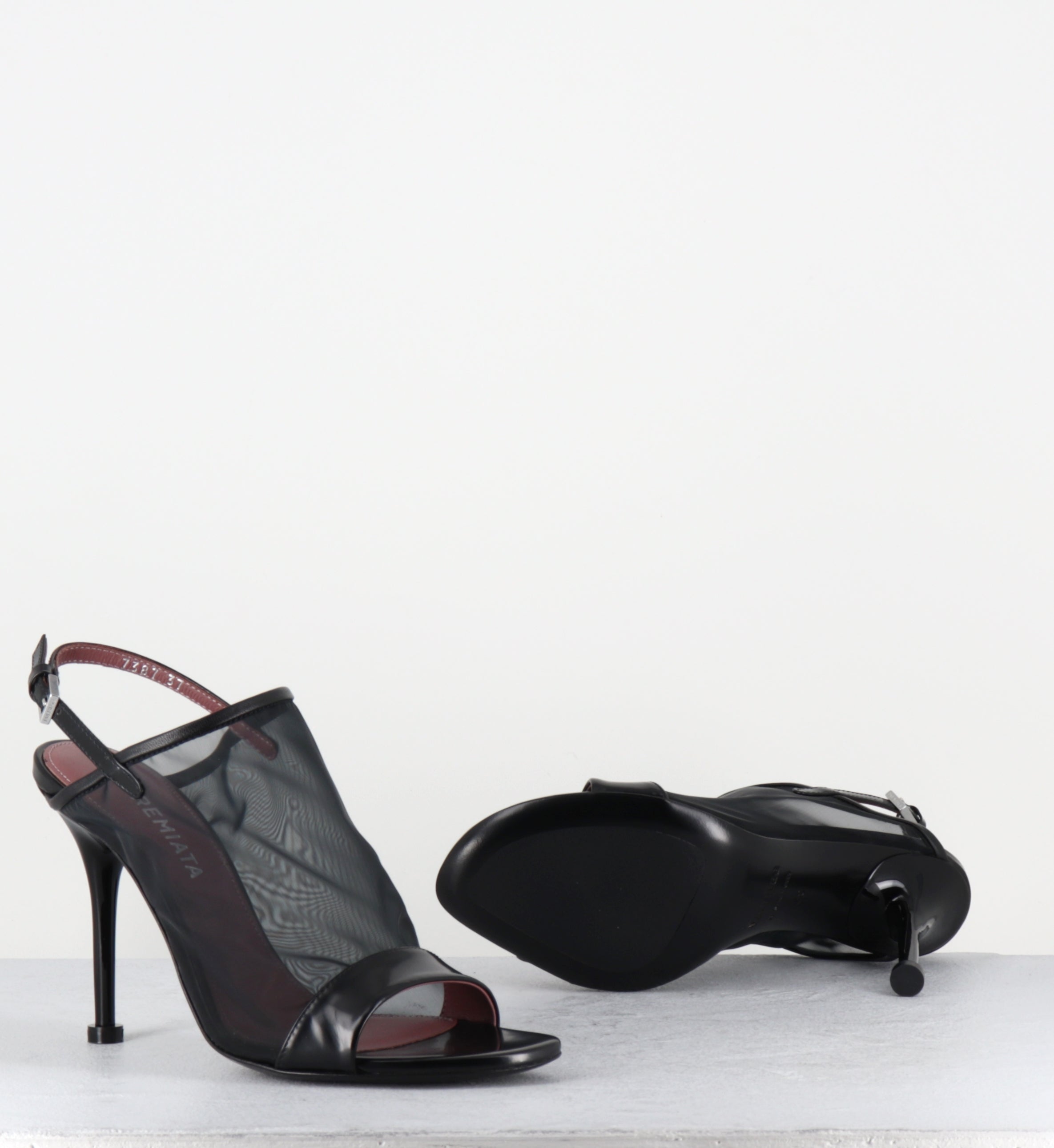 Sandales talon haut mesh et cuir noir - M7387 RETINO NERO