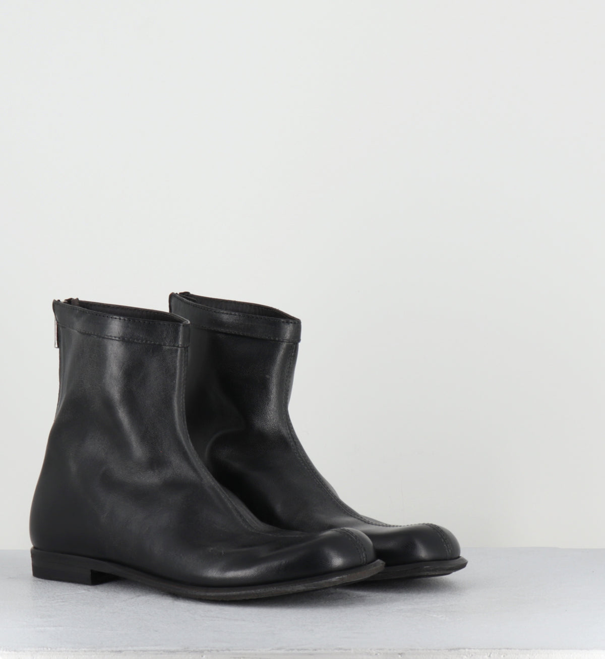 Bottines plates en cuir noir lavé - 51829 HORSE NAPPA NERO