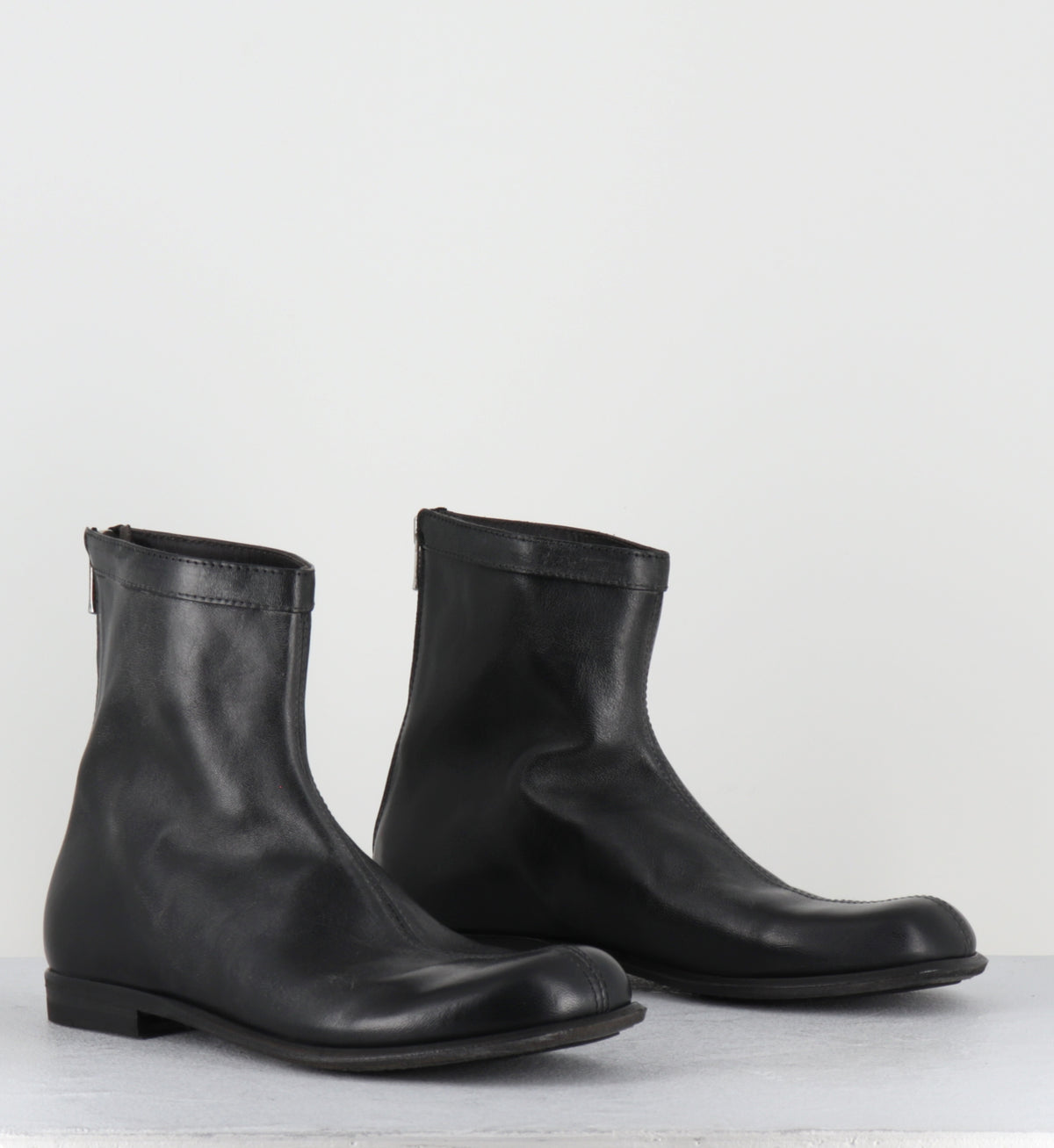 Bottines plates en cuir noir lavé - 51829 HORSE NAPPA NERO