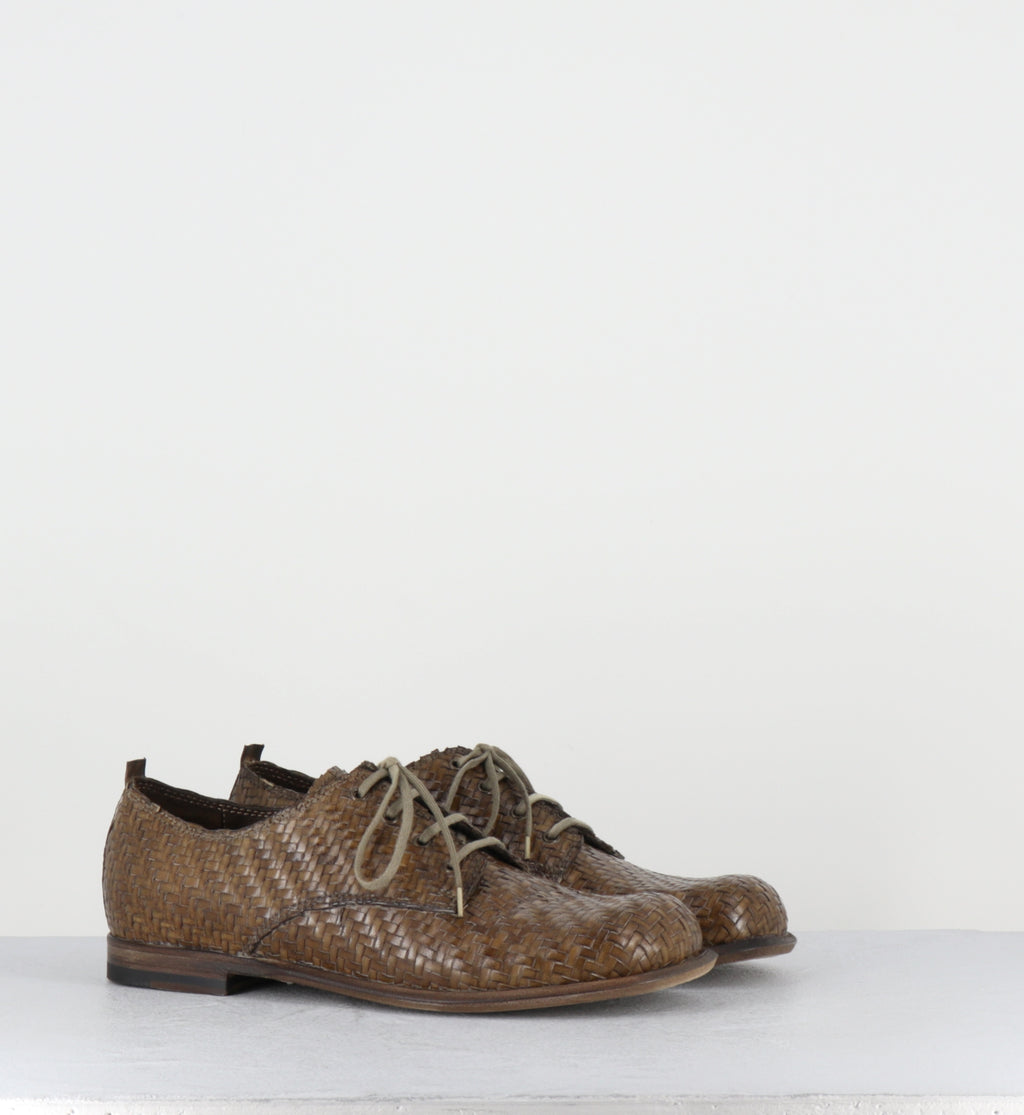 Derby à lacets en cuir tressé kaki - 7696 DIVE OLIVE