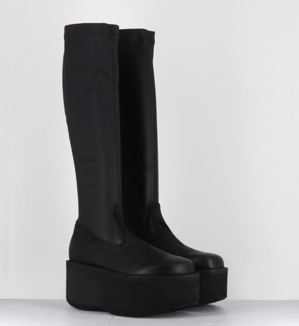 Bottes compensées stretch en cuir noir - 8940 GAS NERO