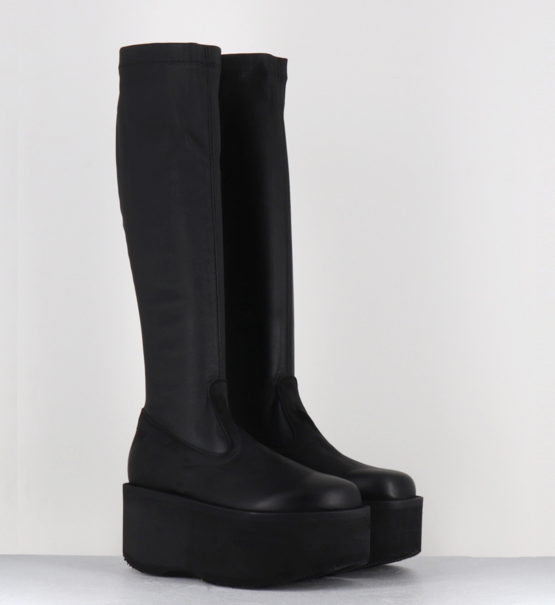 Bottes compensées stretch en cuir noir - 8940 GAS NERO