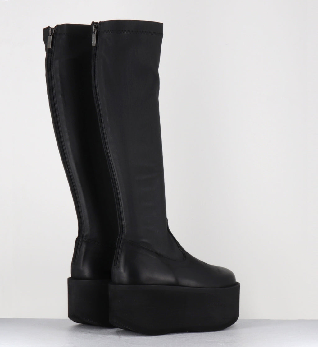 Bottes compensées stretch en cuir noir - 8940 GAS NERO
