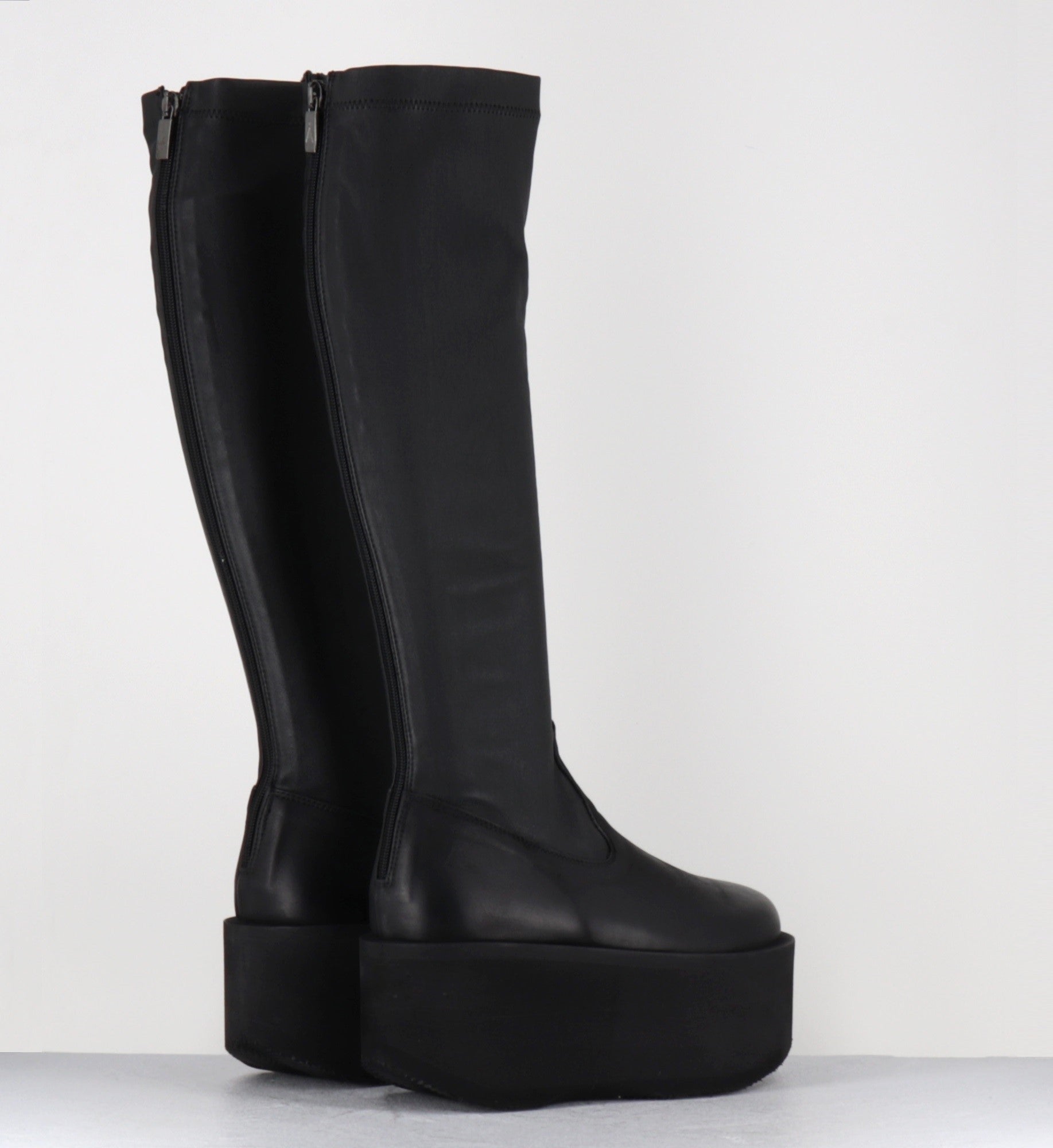Bottes compensées stretch en cuir noir - 8940 GAS NERO