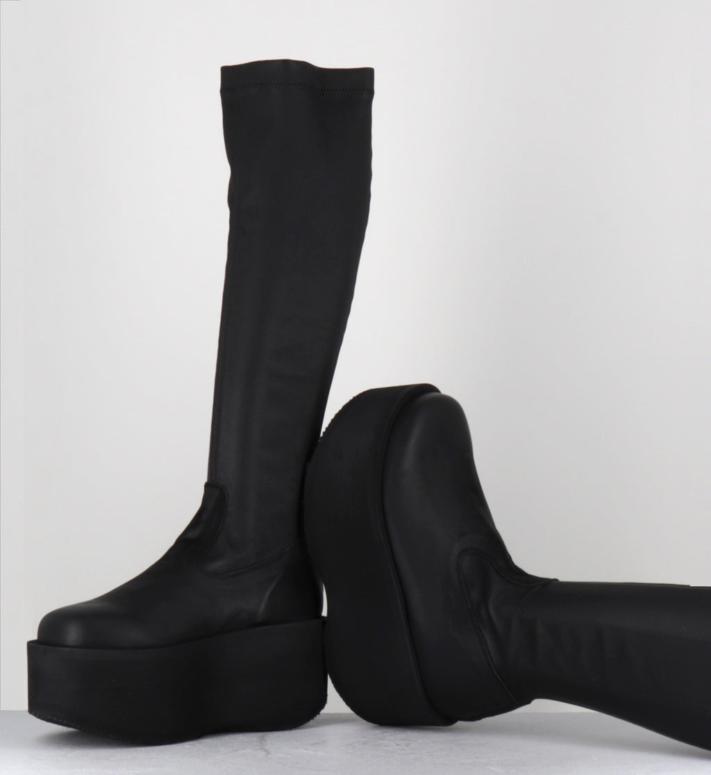 Bottes compensées stretch en cuir noir - 8940 GAS NERO