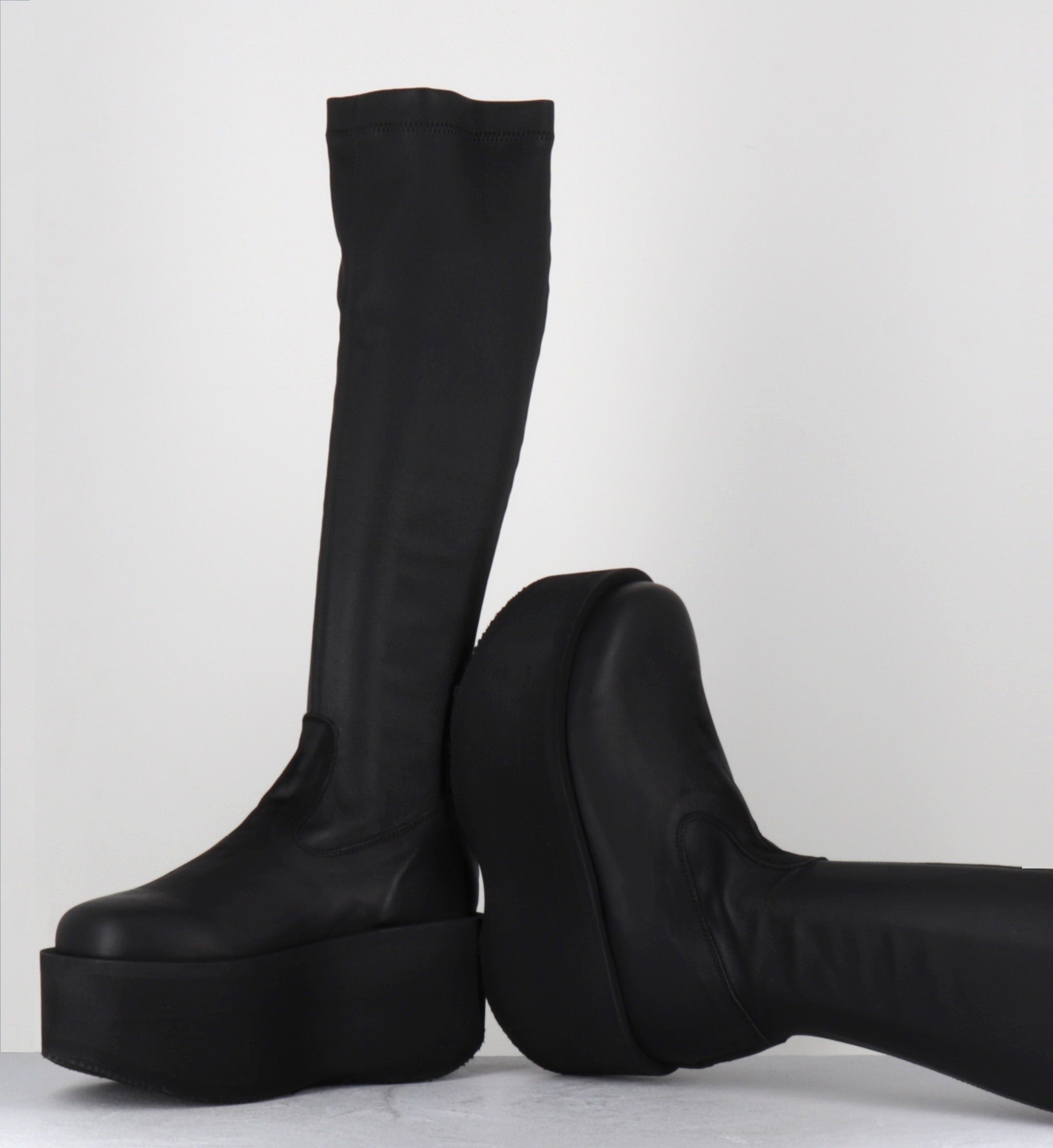 Bottes compensées stretch en cuir noir - 8940 GAS NERO