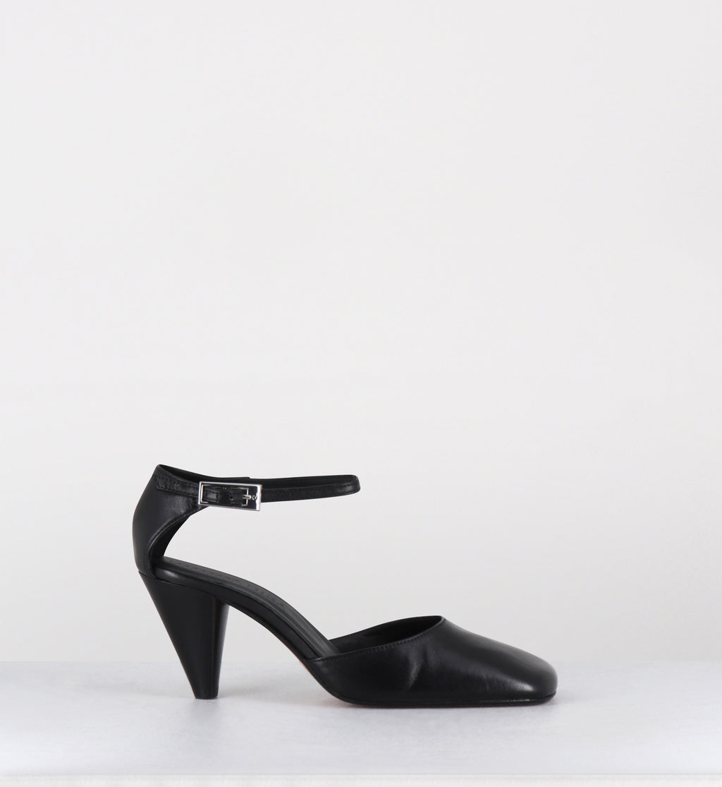 Babies en cuir noir talon conique - SEMAX PUFF NERO