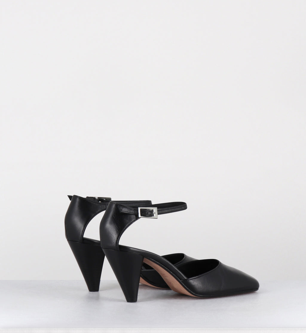 Babies en cuir noir talon conique - SEMAX PUFF NERO