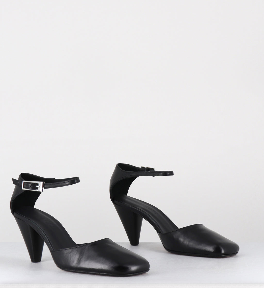 Babies en cuir noir talon conique - SEMAX PUFF NERO