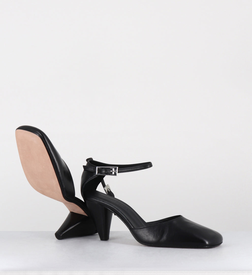 Babies en cuir noir talon conique - SEMAX PUFF NERO