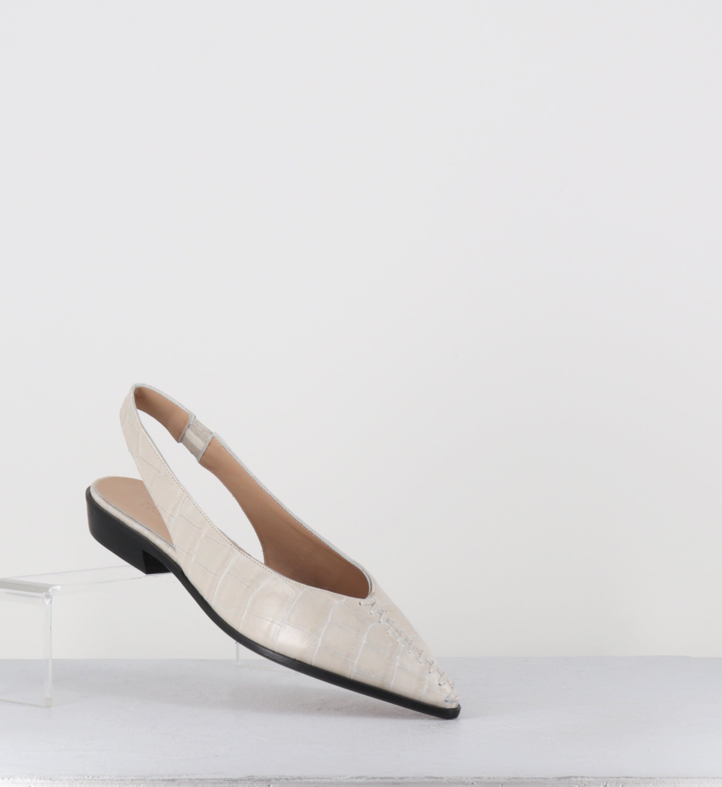 Ballerines slingback croco crème bout pointu - MIRELAX COCCO BEIGE