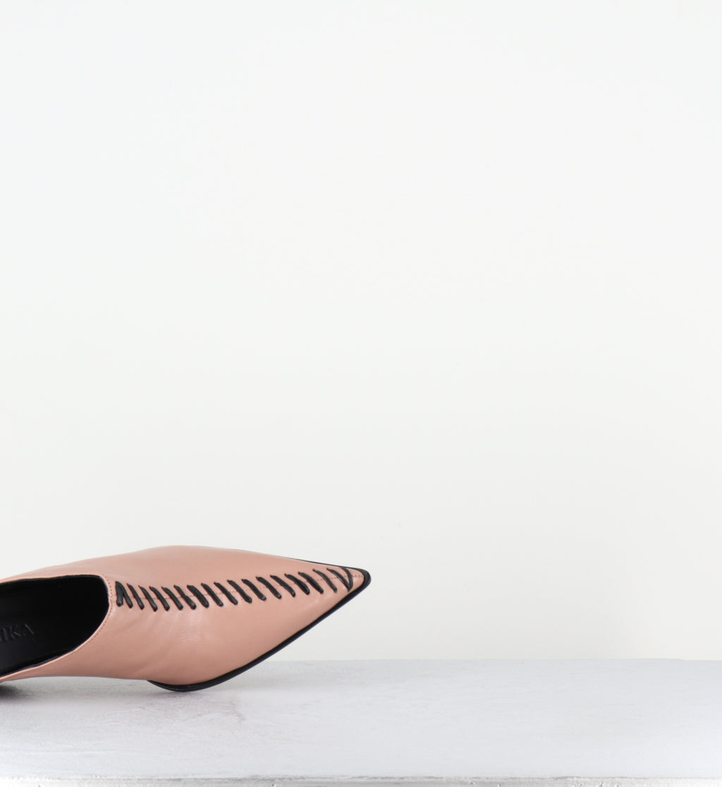 Mules pointues en cuir rose talon biseauté - VERNIAX BLUSH NERO