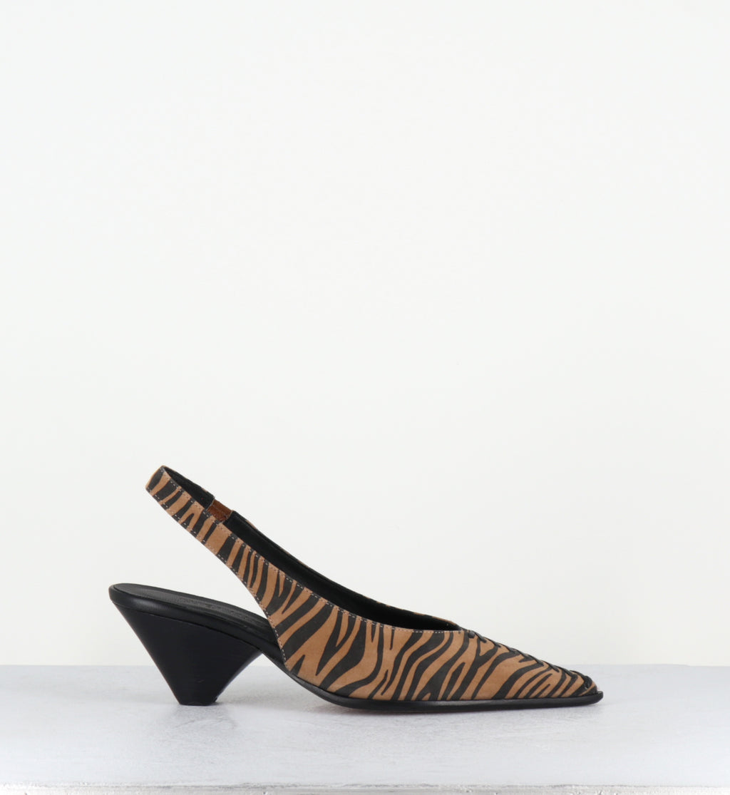 Slingback botu pointu imprimé zèbre talon biseauté - VIRINAX ZEBRA NERO