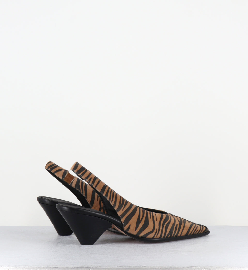 Slingback botu pointu imprimé zèbre talon biseauté - VIRINAX ZEBRA NERO