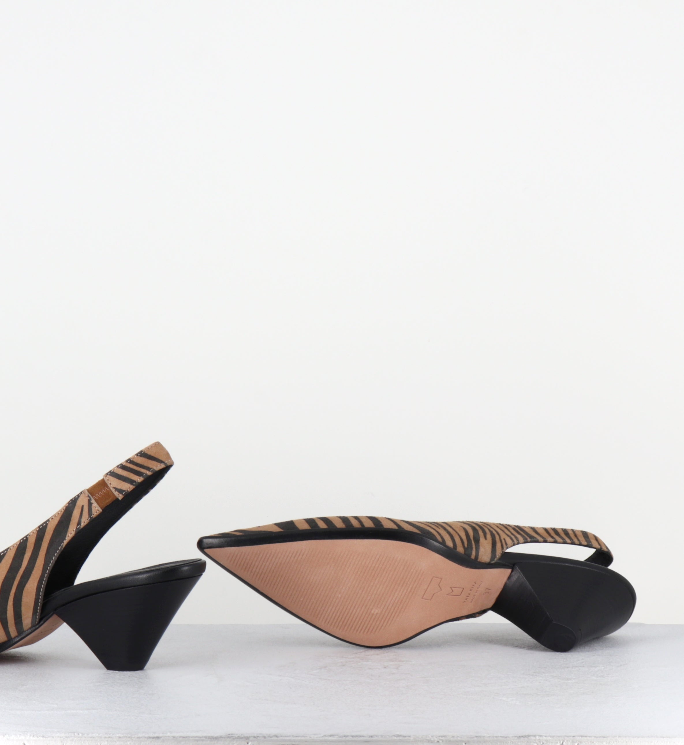 Slingback botu pointu imprimé zèbre talon biseauté - VIRINAX ZEBRA NERO