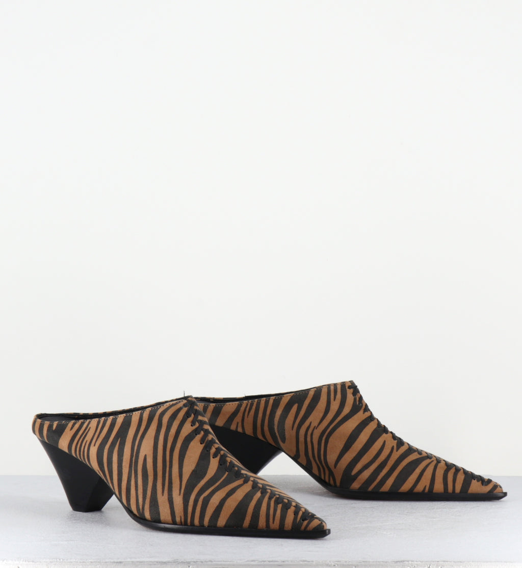 Mules pointues daim imprimé zèbre talon biseauté - VERNIAX ZEBRA NERO