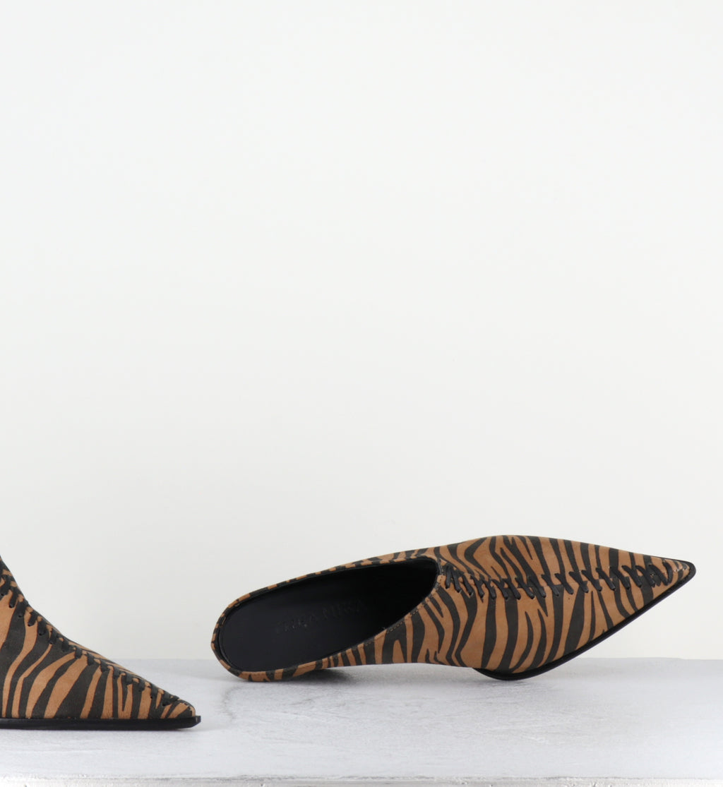Mules pointues daim imprimé zèbre talon biseauté - VERNIAX ZEBRA NERO