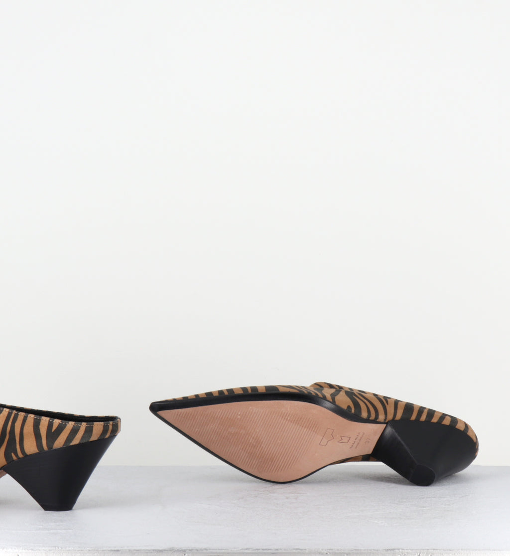 Mules pointues daim imprimé zèbre talon biseauté - VERNIAX ZEBRA NERO