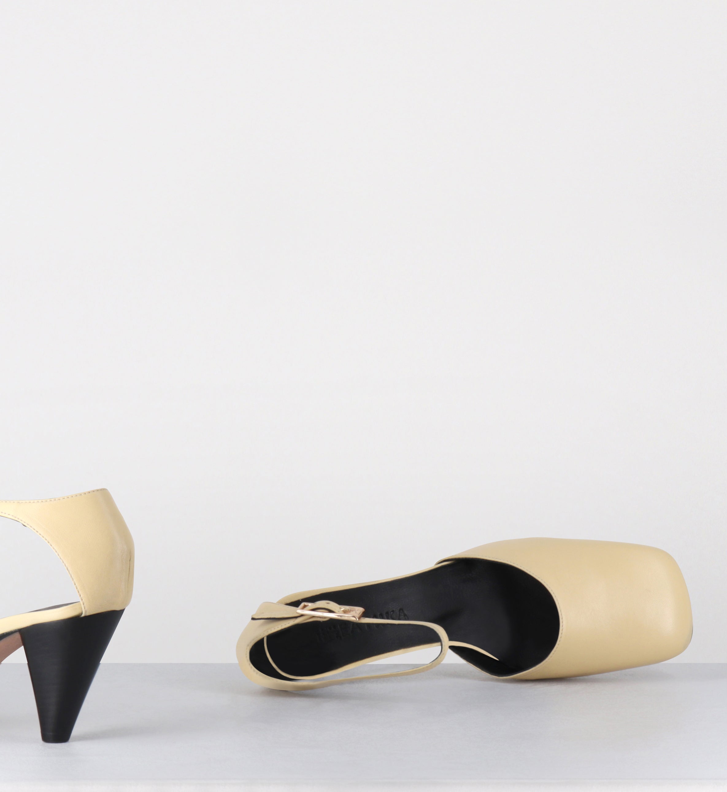 Babies en cuir jaune talon conique  - SEMAX PUFF CEDRO