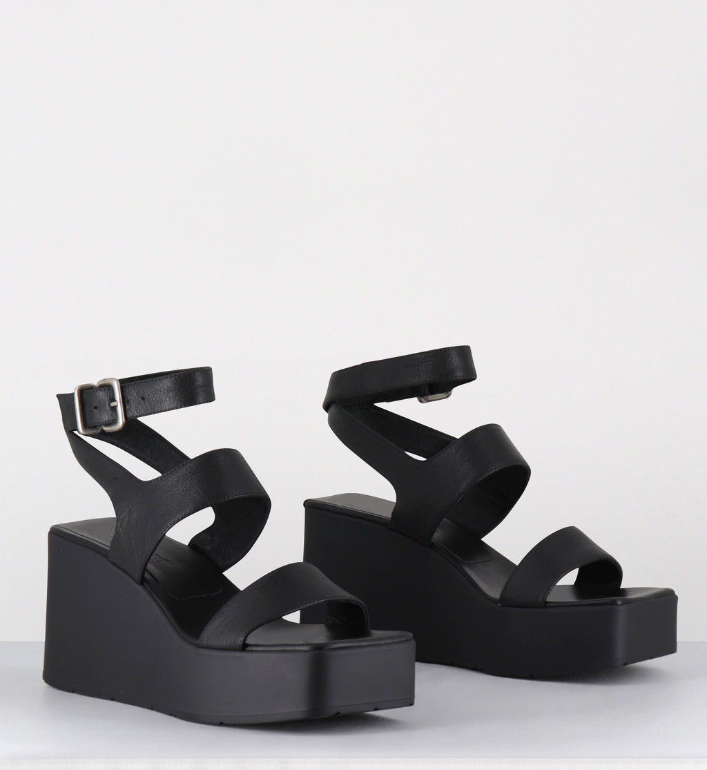 Sandales compensées en cuir noir - 1K5456D TRAVEL BLACK