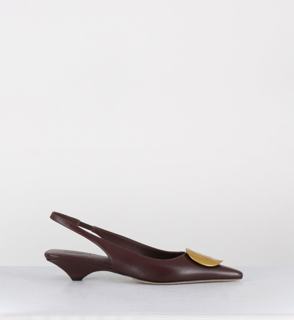 Escarpins bout pointu cuir marron bijou doré - 1K5704D BARON BROWN