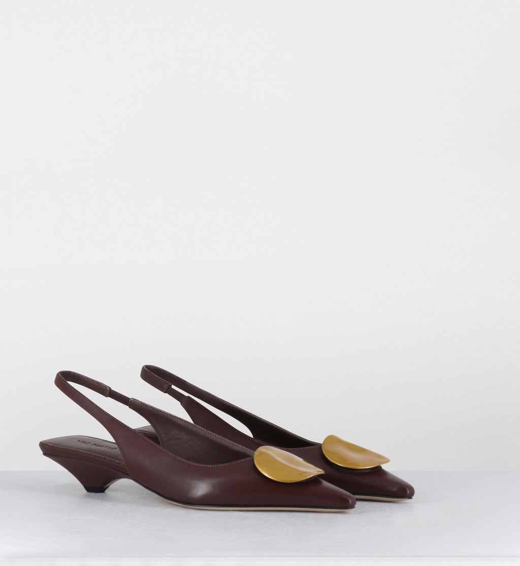 Escarpins bout pointu cuir marron bijou doré - 1K5704D BARON BROWN