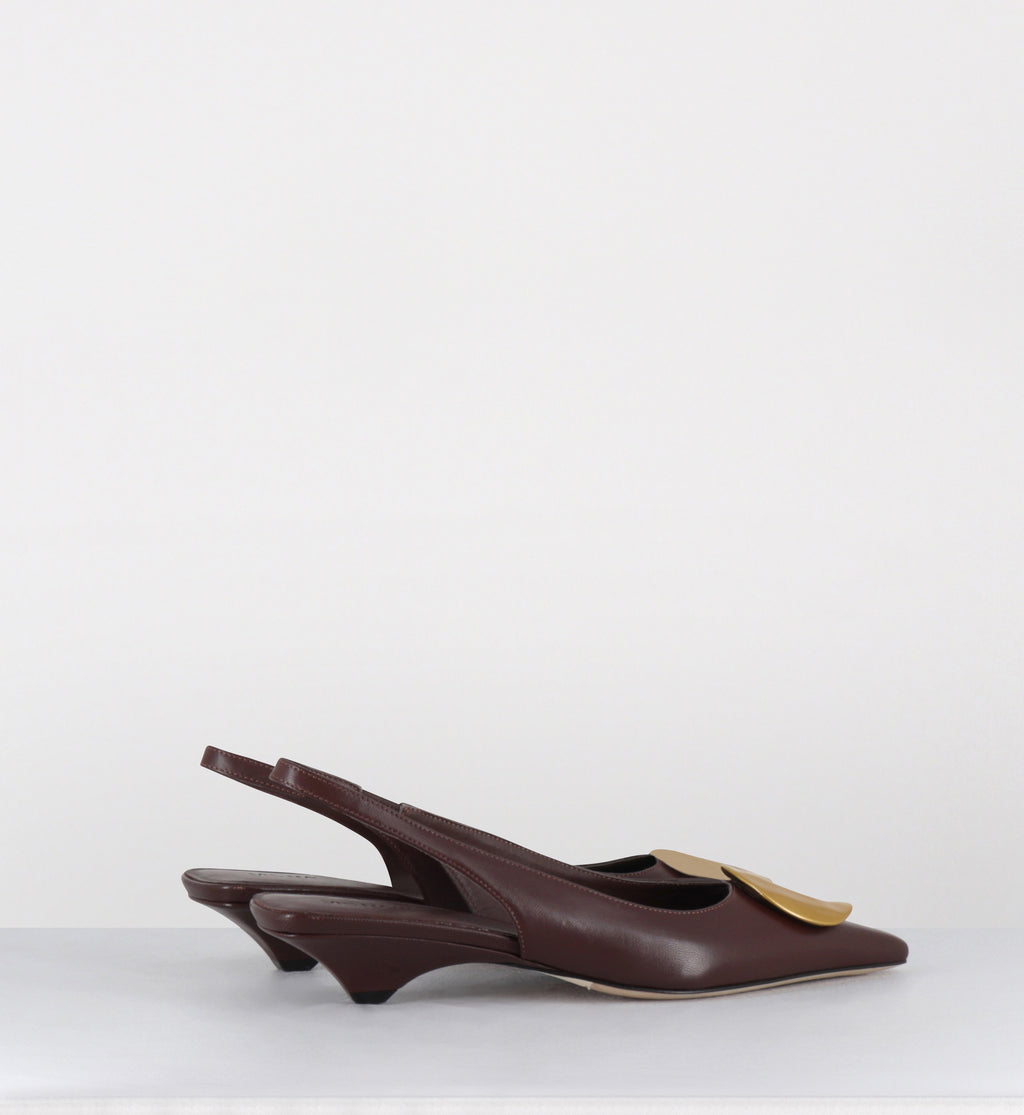 Escarpins bout pointu cuir marron bijou doré - 1K5704D BARON BROWN
